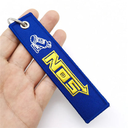 Embroidered Car Keychain For NOS Turbo JDM Racing Keyring Nylon Woven Key Chain Key Strap Auto Motorcycle Key Holder Accessories